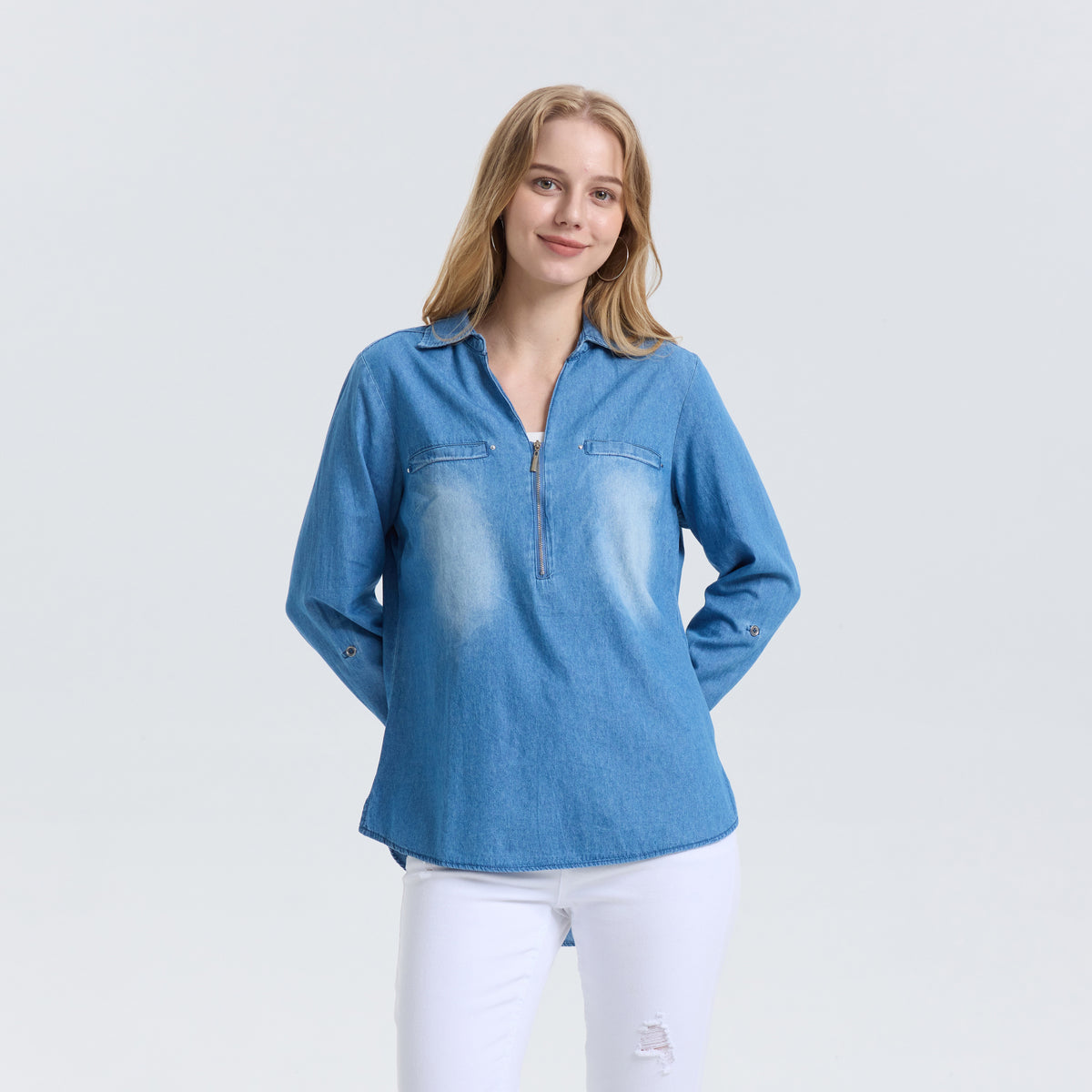 Half Zip Denim Shirt