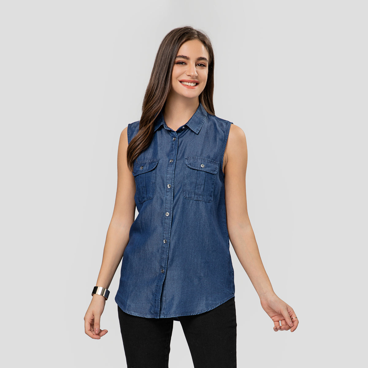 Sleeveless Lyocell Denim Shirt