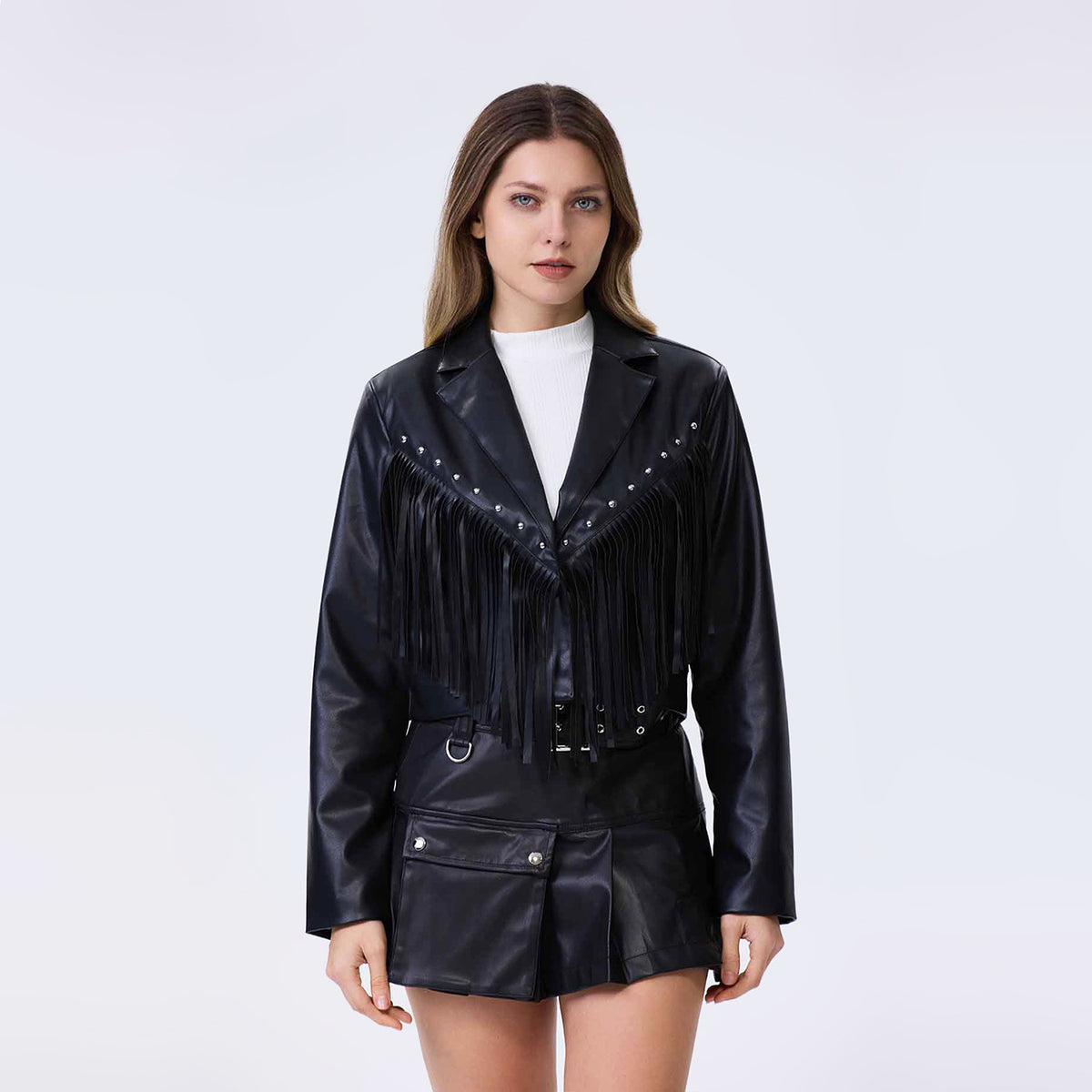 Tassel Faux Leather Jacket